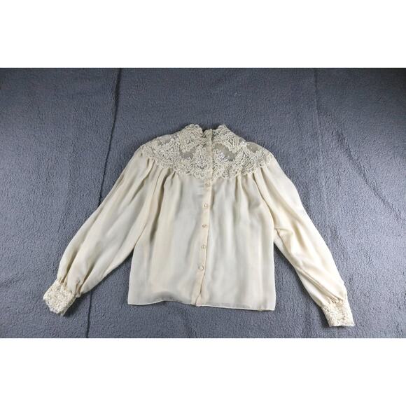 Victor Costa For Neiman Marcus Blouse M Cream Beige Lace Victorian Vintage USA - Picture 2 of 8